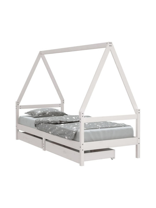 Παιδικό Κρεβάτι Μονό Λευκό με Αποθηκευτικό Χώρο για Στρώμα 90x200cm