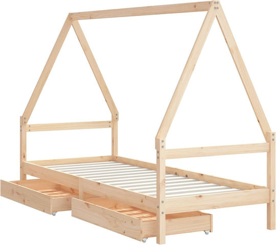 Pat pentru Copii Single cu Spațiu de Depozitare Bej pentru Saltea 80x200cm