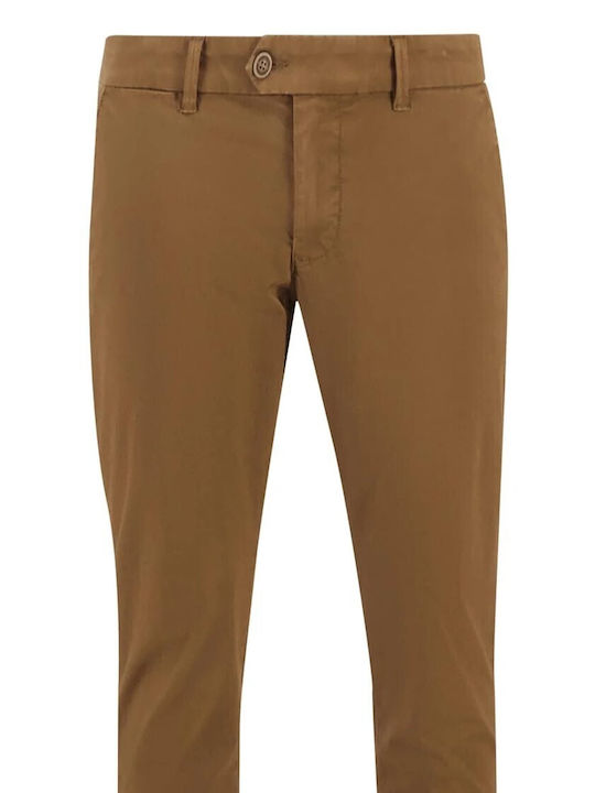 Fynch Hatton Men's Trousers Chino Elastic in Straight Line Brown