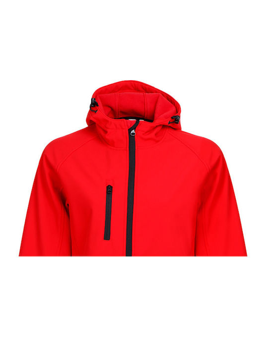 Stenso Women's Short Sports Softshell Jacket Waterproof and Windproof for Winter with Detachable Hood Red
