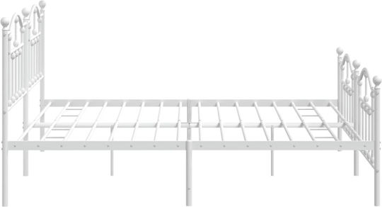 Pat King Size Metalic Alb cu Lamele pentru Saltea 190x200cm