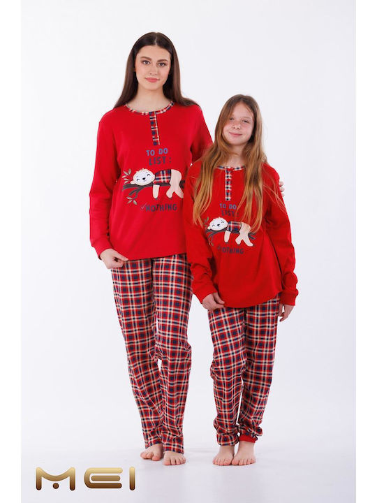 MEI Winter Damen Pyjama-Set Baumwolle Rot