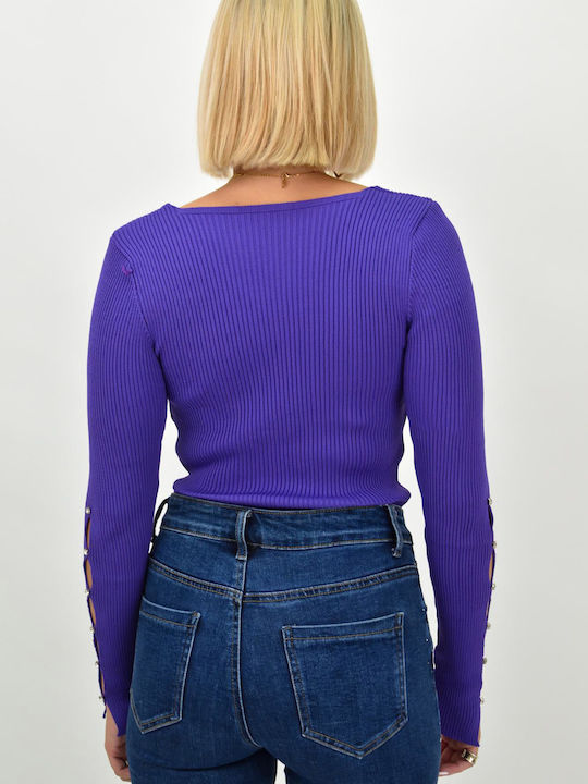 Potre Women's Long Sleeve Sweater with V Neckline Purple