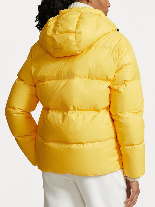 Ralph Lauren Κοντό Γυναικείο Puffer Μπουφάν για Χειμώνα Κίτρινο
