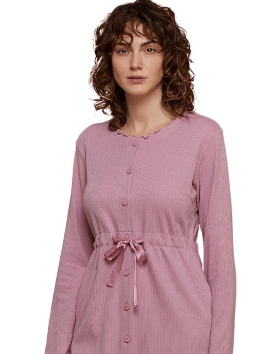 Noidinotte Winter Satin Damen Nachthemd Rosa