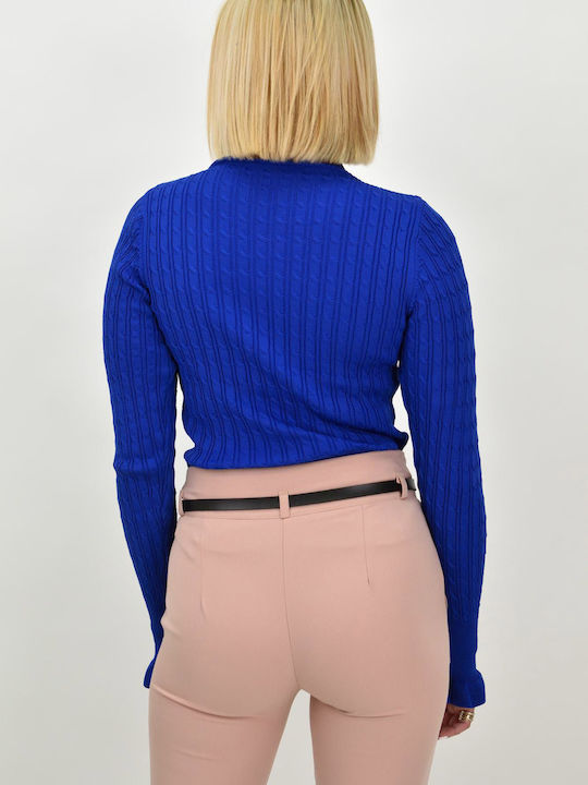 Potre Damen Langarm Pullover Rollkragen Blau