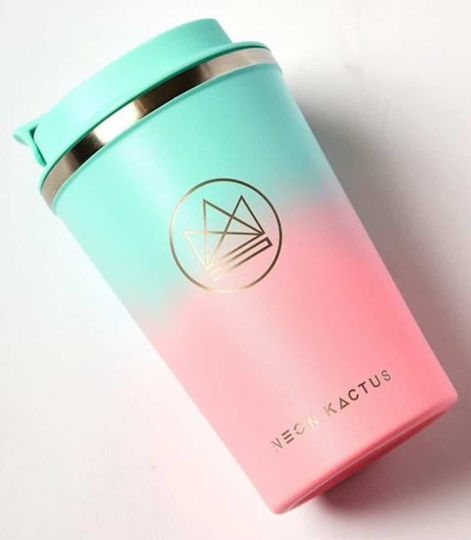 Neon Kactus Reciclabil Pahar Termos Oțel inoxidabil Fără BPA 380ml Roz cu Mâner