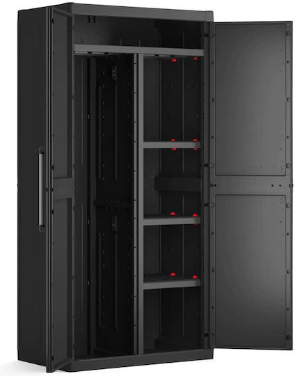 Doppelflügeliger Außenschrank Detroit XL aus Polypropylen mit Trennwand & 4 Regale Schwarz 89x54x182cm