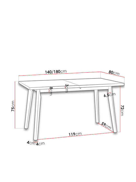 Anslo V Table Kitchen Extendable Wooden Fusiko-Mavro 140x80x75cm