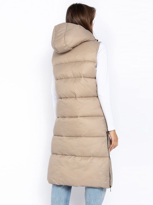 Schott Women's Long Puffer Jacket for Winter Beige