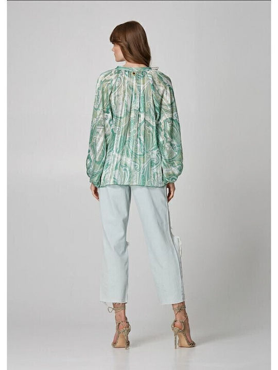 Women's Blouse Long Sleeve with V Neckline Green