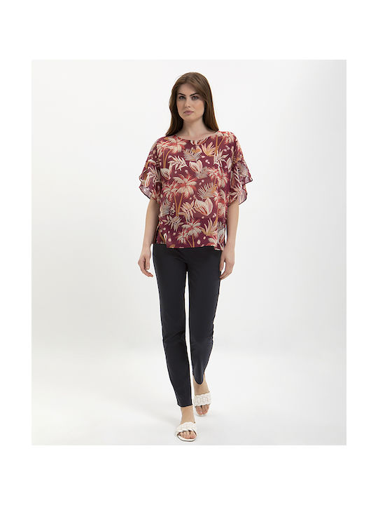 Plus Size Floral Μπλούζα Luisa Viola Κεραμιδι Γυναικείο Δαχτυλίδι