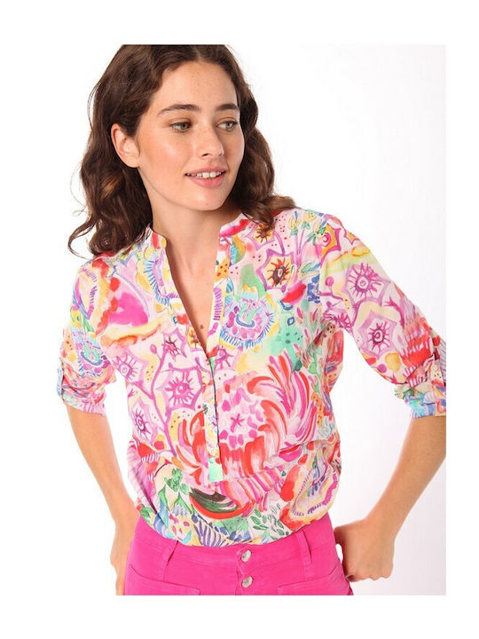 Vilagallo Damen Bluse mit 3/4 Ärmel Blumen Mehrfarbig