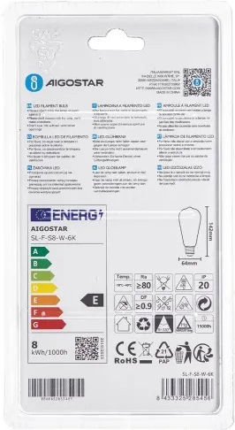 Aigostar Socket LED Bulb 8W for Socket E27 and Shape ST64 Cool White 950lm