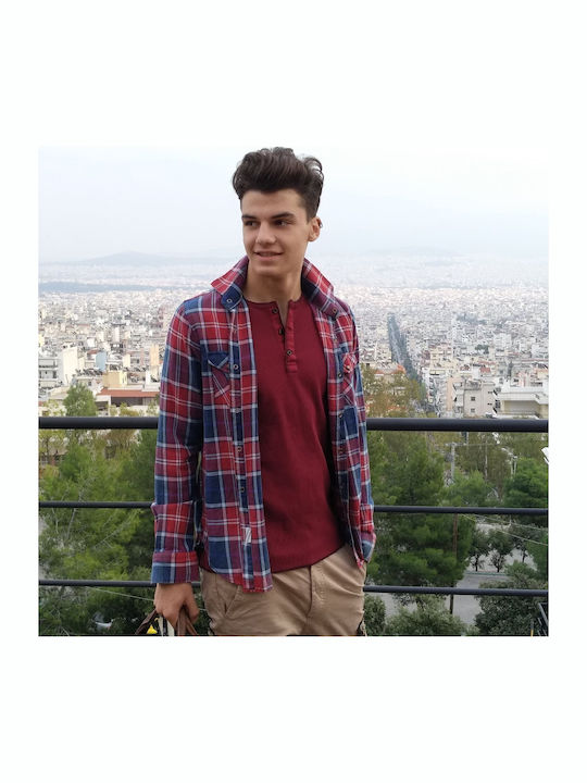 Overshirt Cu Mânecă Lungă Carou Albastru