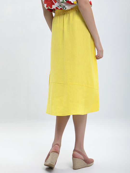 Clarina Linen Maxi Skirt Floral in Yellow color