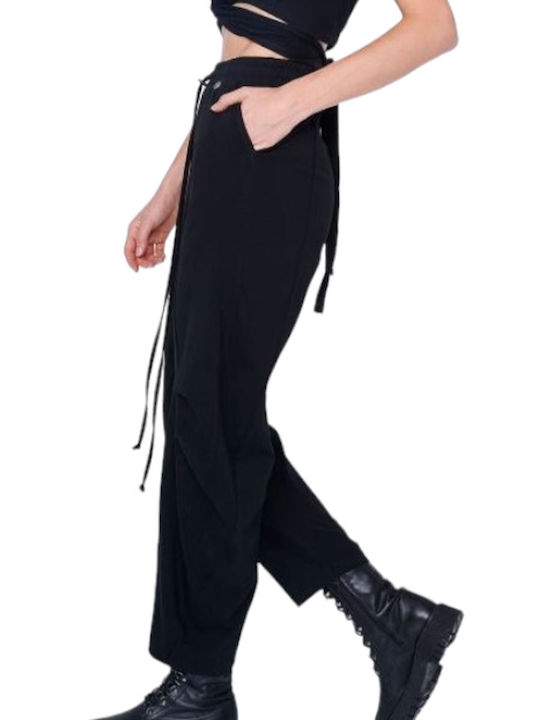 Ale - The Non Usual Casual Women's Fabric Cargo Trousers with Elastic Black