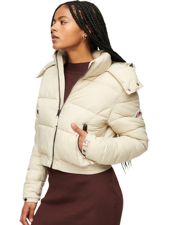 Superdry Women's Short Puffer Jacket for Winter Beige