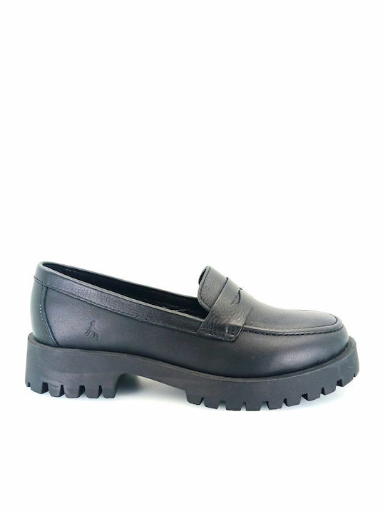 Leather Women's Loafers in Black Color