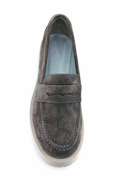 Δερμάτινα Γυναικεία Loafers σε Γκρι Χρώμα