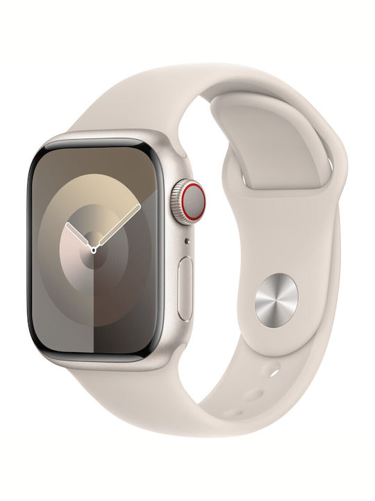 Apple Watch Series 9 Cellular Aluminium 41mm Αδιάβροχο με eSIM και Παλμογράφο (Starlight με Starlight Sport Band (M/L))