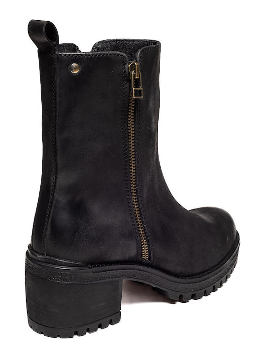 Leder Stiefeletten Damen Schwarz