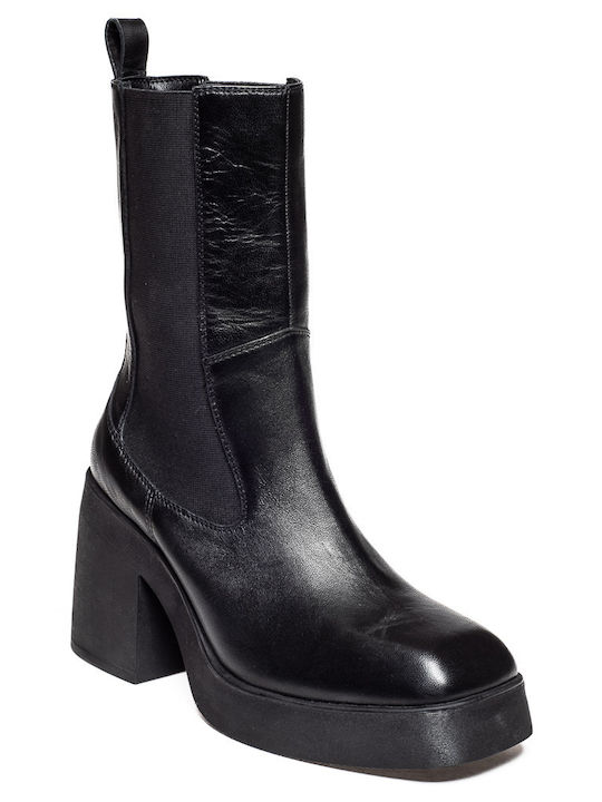 Leder Stiefeletten Damen Schwarz