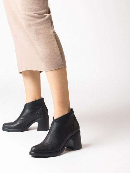Leather Women's Ankle Boots with Medium Heel Black