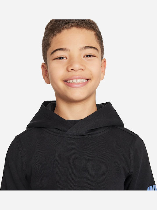 Fleece Kids Sweatshirt with Hood and Pockets Black Nsw