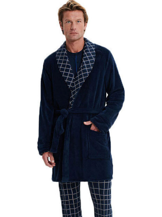 Vamp Χειμερινή Ανδρική Ρόμπα Fleece Navy Μπλε