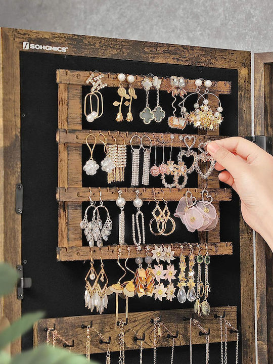 Songmics Wooden Jewellery Wardrobe with Mirror Brown 37x10x67cm