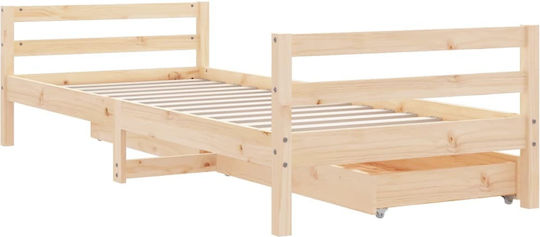 Pat pentru Copii Clasic Single cu Spațiu de Depozitare Bej pentru Saltea 90x190cm