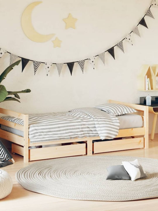 Kids Bed Single with Storage Space Beige for Mattress 80x160cm