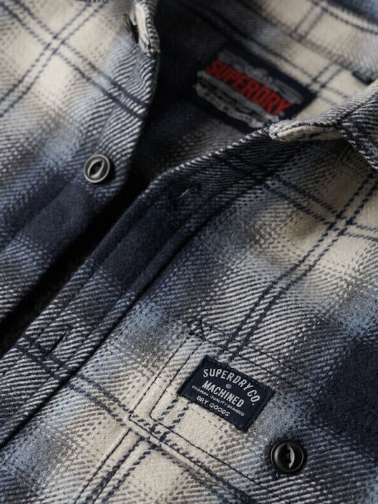 Long Sleeve Overshirt in Wide Line Checked Blue
