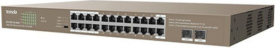 Tenda TEG1126P-24-410W Unmanaged L2 PoE Switch cu 24 Porturi Gigabit (1Gbps) Ethernet și 2 Porturi SFP