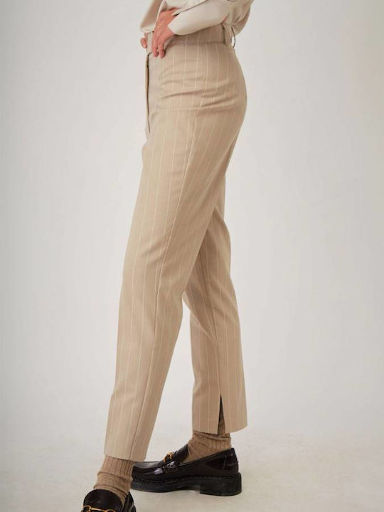 Dolce Domenica Women's Fabric Trousers Striped Beige