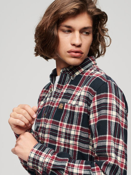 Lumberjack Long Sleeve Cotton Shirt In Regular Fit Checked Navy Blue