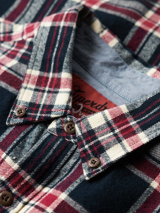 Lumberjack Long Sleeve Cotton Shirt In Regular Fit Checked Navy Blue