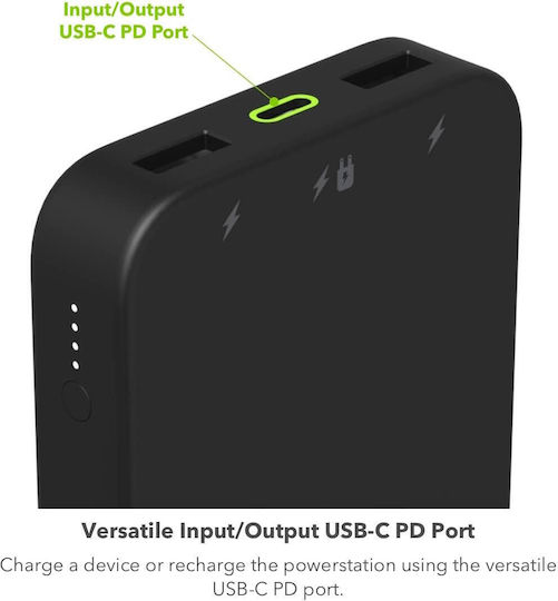 Mophie Powerstation 2023 10000mAh 20W с USB-A изходен порт и USB-C изходен порт Черна