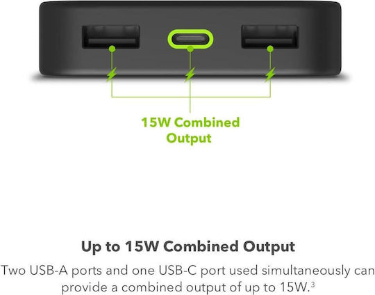 Mophie Powerstation 2023 10000mAh 20W с USB-A изходен порт и USB-C изходен порт Черна