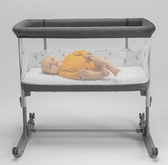 Lionelo Λίκνο Aurora με Στρώμα, Πλαϊνό Άνοιγμα και Ρόδες Grey Concrete