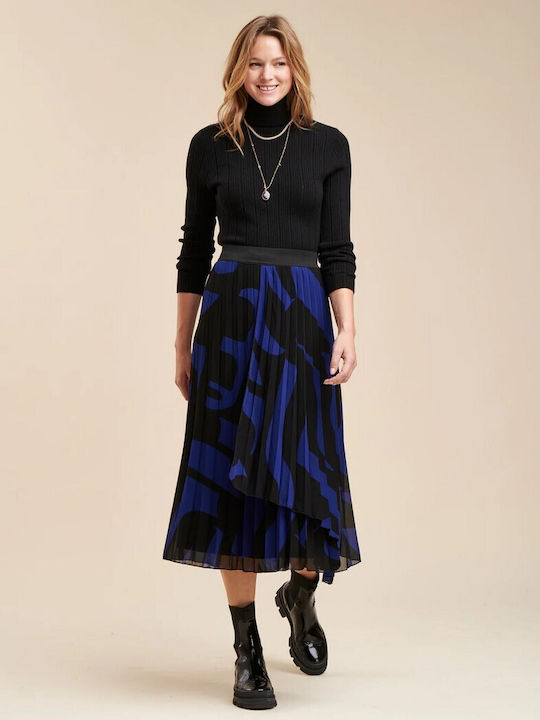 La Fee Maraboutee Pleated High Waist Midi Skirt in Black color