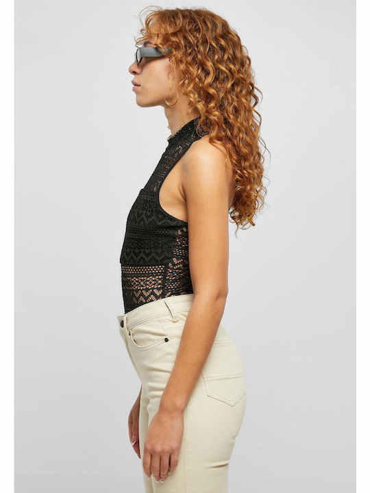 Damen Bluse Baumwolle Ärmellos Rollkragenpullover Schwarz