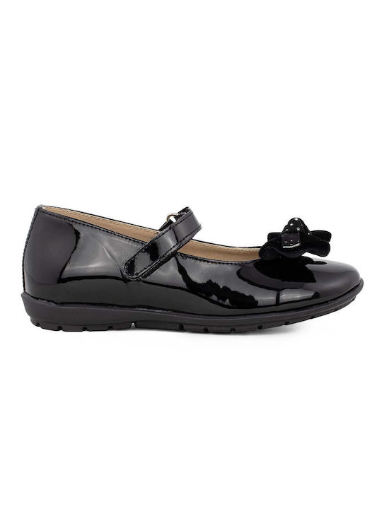 Ricco Mondo Kids Anatomic Leather Ballerinas with Hoop & Loop Closure Black