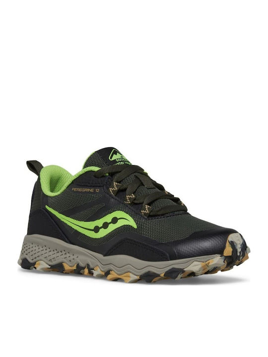 Peregrine 12 Shield Waterproof Kids Sports Shoes Running with Laces Black / Lime