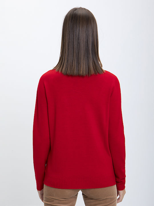 Damen Langarm Pullover Wolle Rollkragen Rot