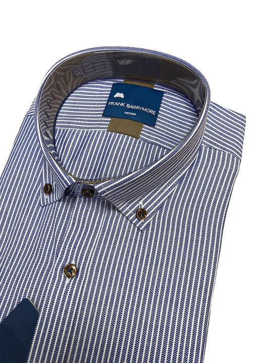 Frank Barrymore Men's Shirt Short Sleeve Striped Blue