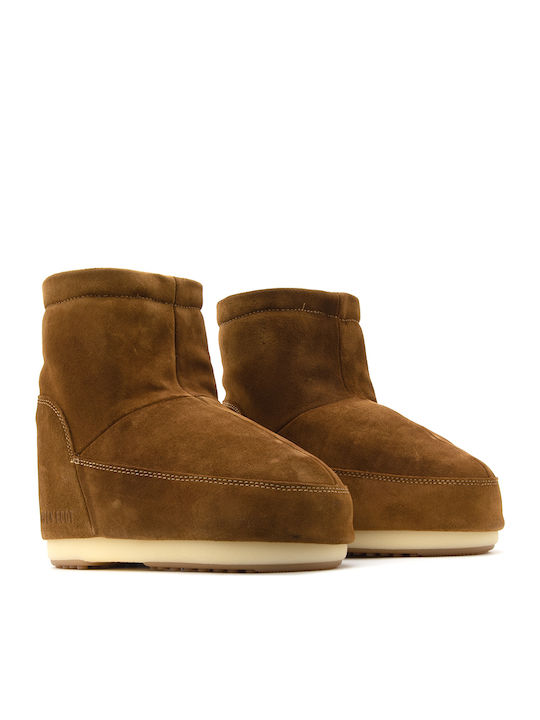 Suede Snow Boots with Rubber & Fur Icon Low Brown