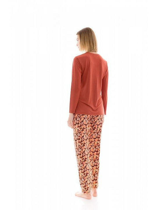 Pink Label Winter Damen Pyjama-Set Orange