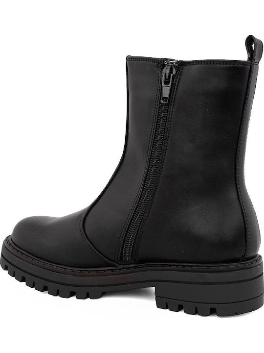 Anatomical Leather Kids Boots with Zipper Black